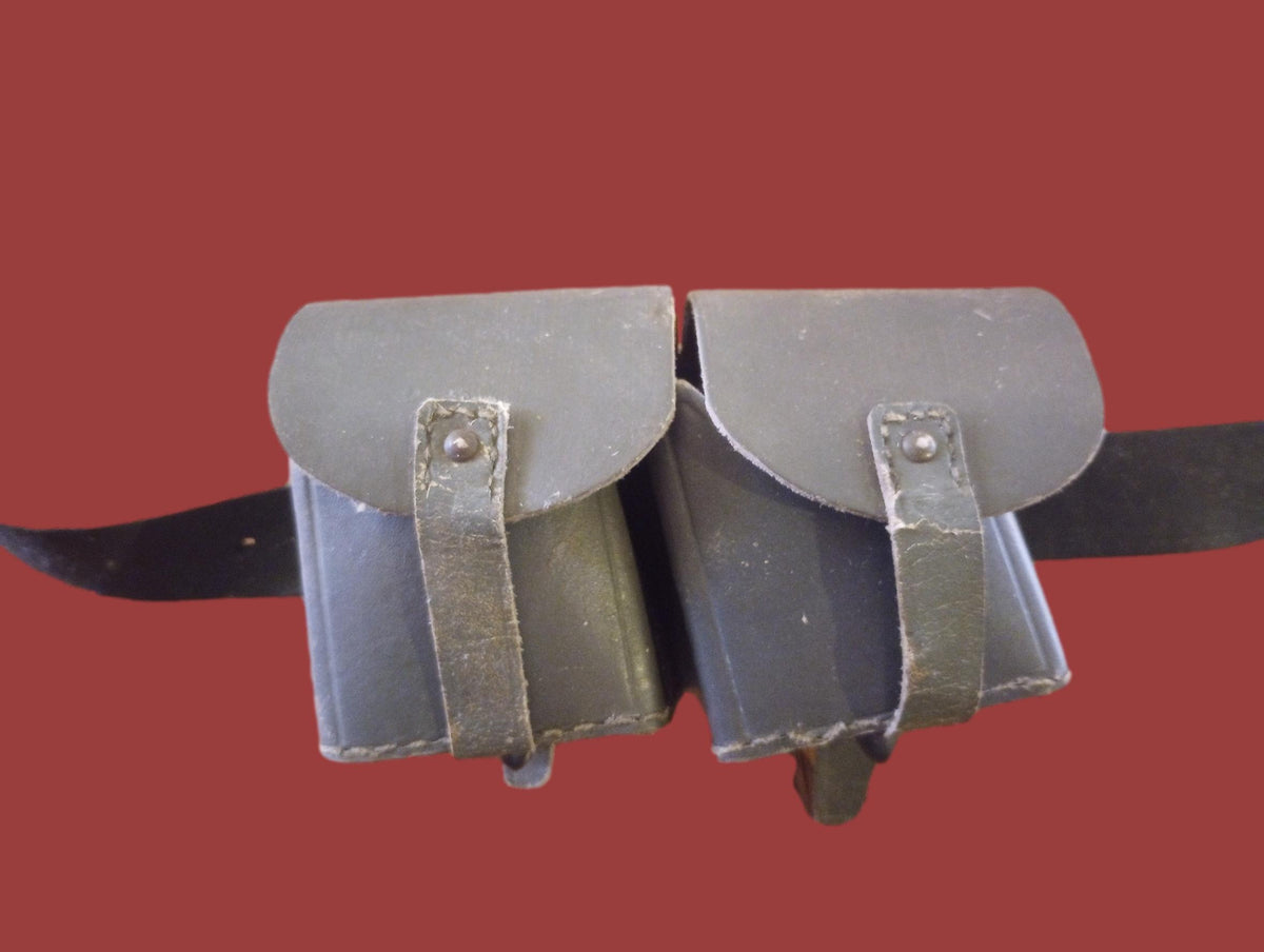 WWII ITALIAN CARCANO M-1891 LEATHER COMBAT BELT WITH AMMO POUCH ORIGINAL