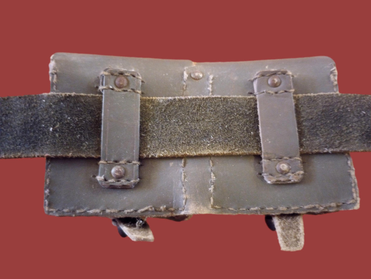 WWII ITALIAN CARCANO M-1891 LEATHER COMBAT BELT WITH AMMO POUCH ORIGINAL