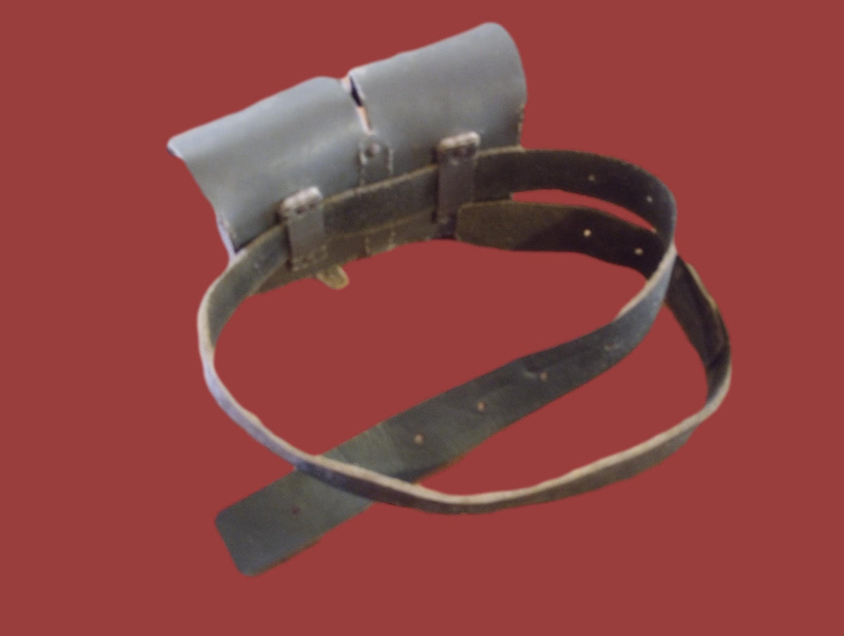 WWII ITALIAN CARCANO M-1891 LEATHER COMBAT BELT WITH AMMO POUCH ORIGINAL