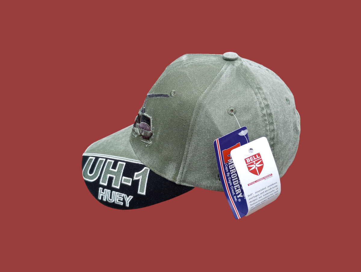 U.S ARMY UH-1 HUEY HAT EMBROIDERED MILITARY BALL CAP STONE WASHED OD GREEN