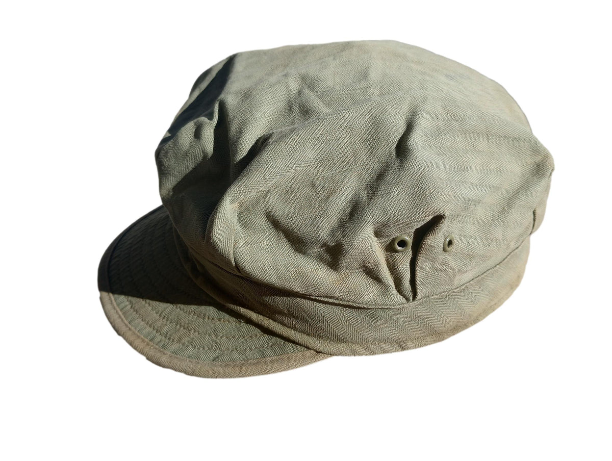 WWII M41/43 EARLY ARMY HBT UTILITY FIELD CAP SHORT BILL HAT HERRINGBONE TWILL