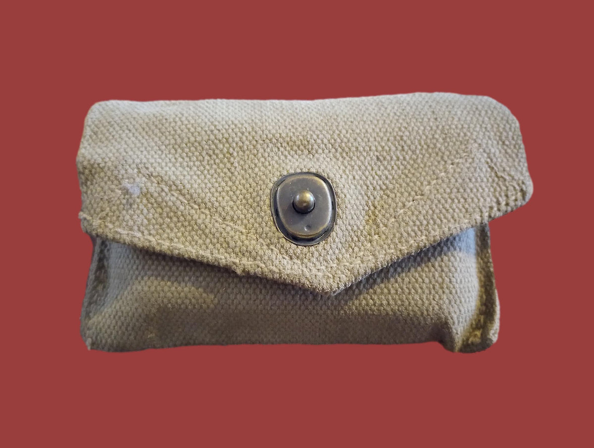 WWII U.S Army/USMC Khaki First Aid Pouch & Carlisle Tin Bandage M-1924
