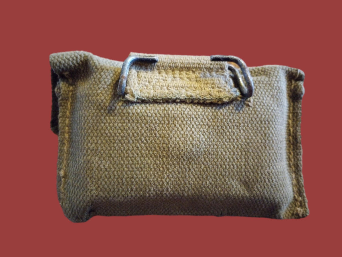 WWII U.S Army/USMC Khaki First Aid Pouch & Carlisle Tin Bandage M-1924