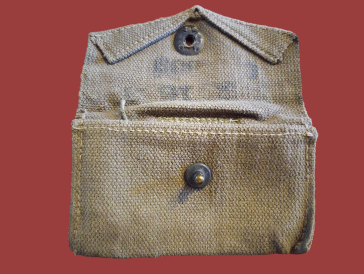 WWII U.S Army/USMC Khaki First Aid Pouch & Carlisle Tin Bandage M-1924
