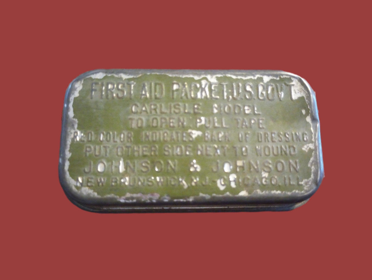 WWII U.S Army/USMC Khaki First Aid Pouch & Carlisle Tin Bandage M-1924