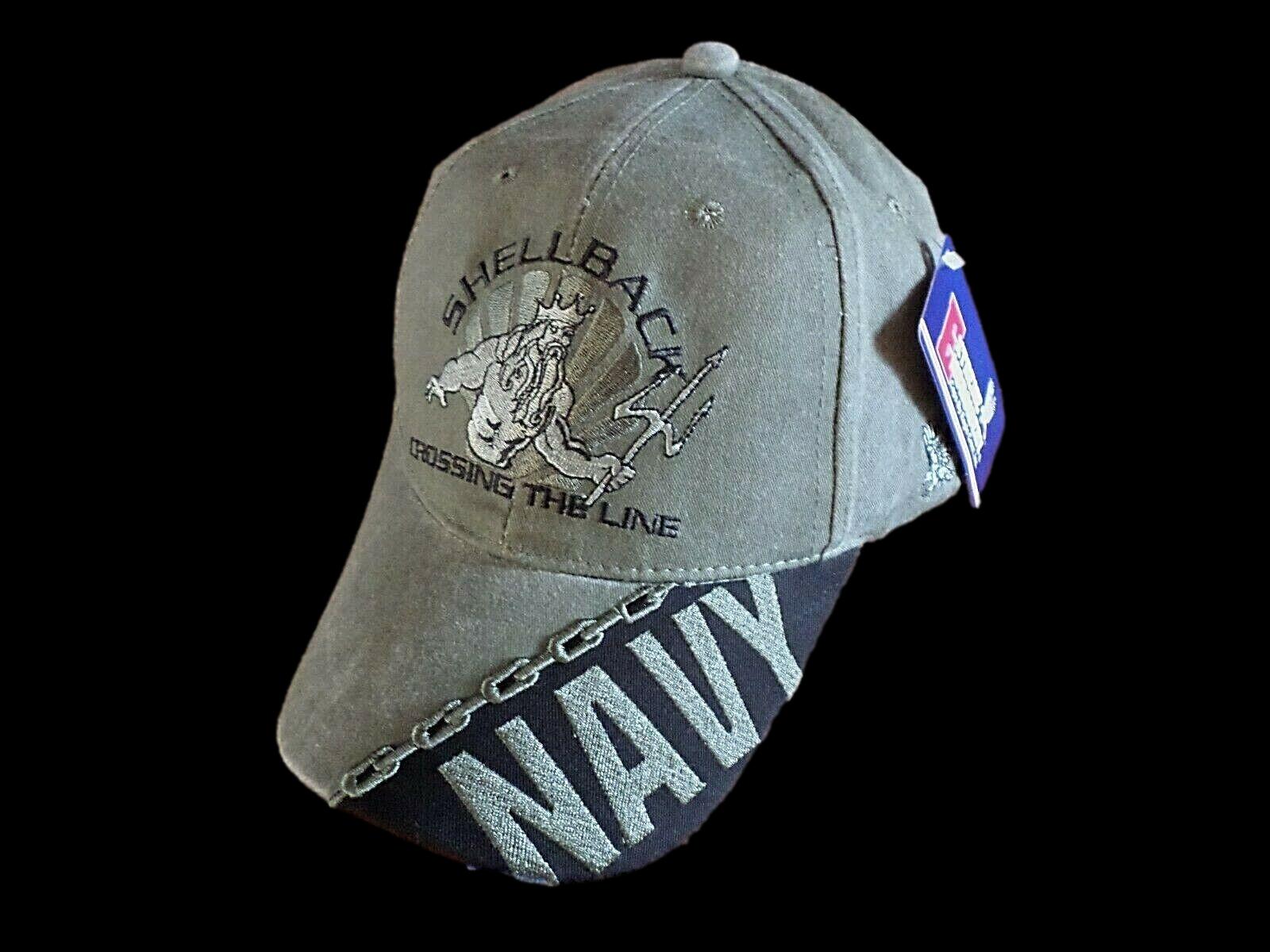 U.S NAVY SHELLBACK HAT U.S.NAVY ON BILL OD GREEN DISTRESSED BASEBALL C ...