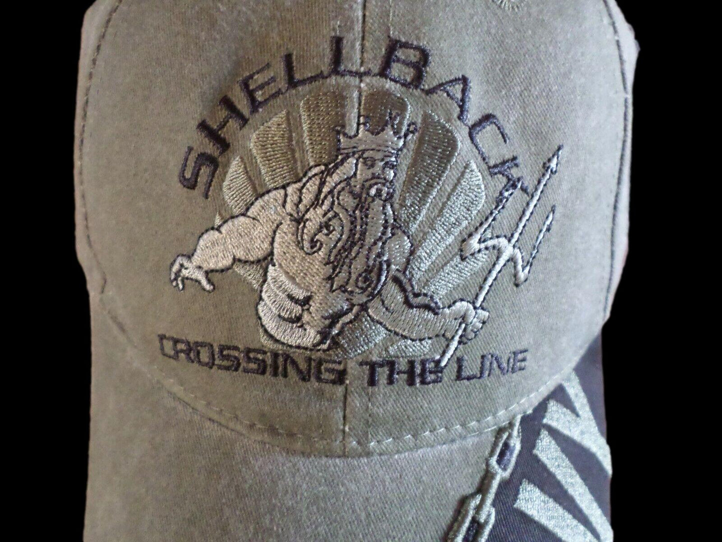 U.S NAVY SHELLBACK  HAT U.S.NAVY ON BILL OD GREEN DISTRESSED BASEBALL CAP