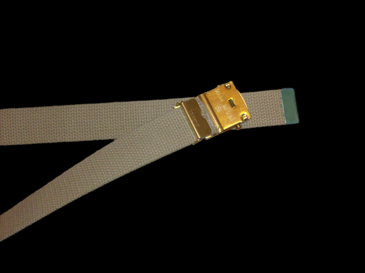 US MILITARY GRADE KHAKI HEAVY WEB BELT WITH 1st CAVALRY BRASS BUCKLE U.S.A MADE