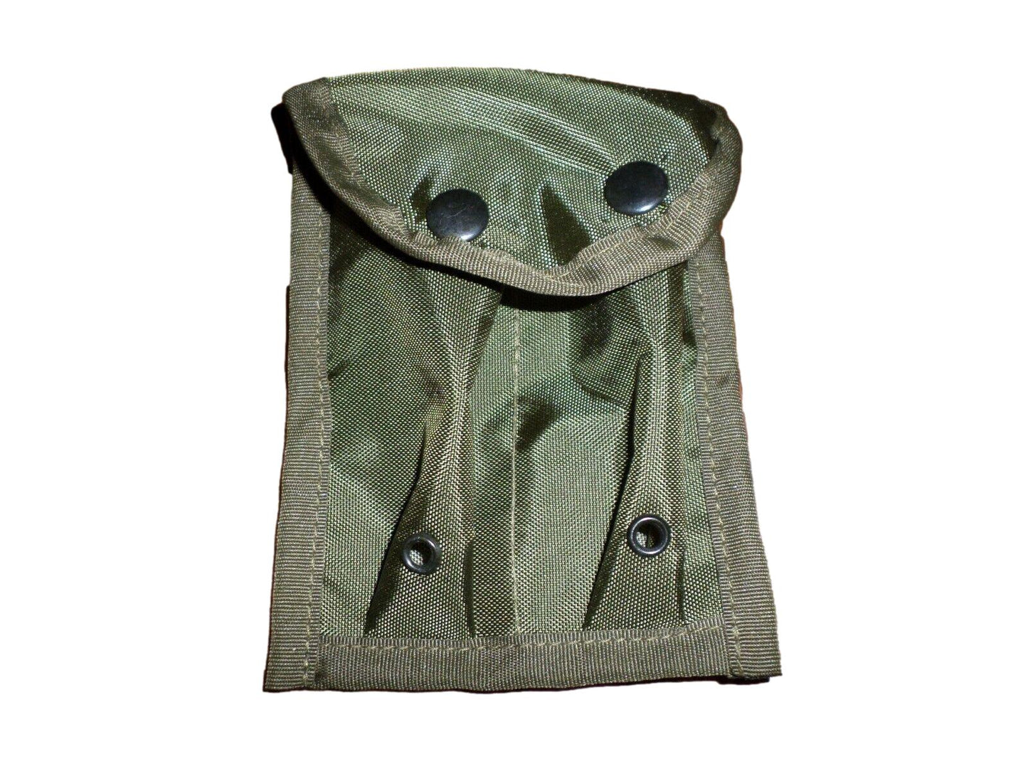 GREEN NYLON 45 CALIBER DOUBLE MAGAZINE CLIP POUCH 7 ROUNDS BELT KEEPERS