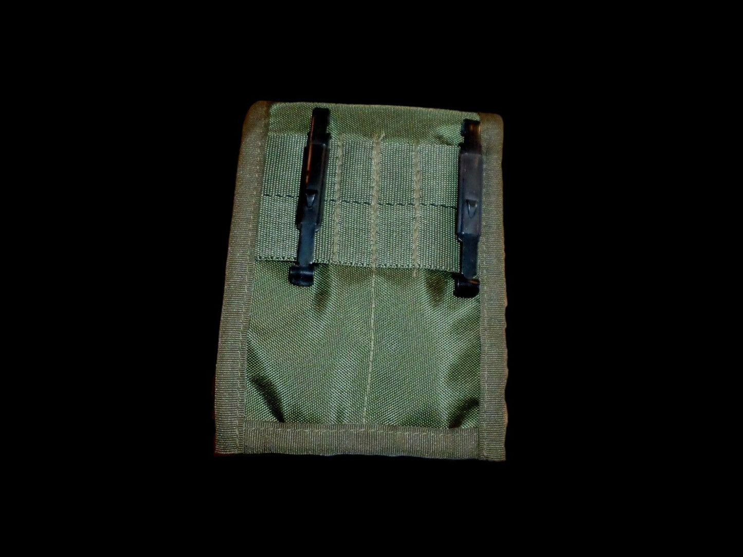 GREEN NYLON 45 CALIBER DOUBLE MAGAZINE CLIP POUCH 7 ROUNDS BELT KEEPERS