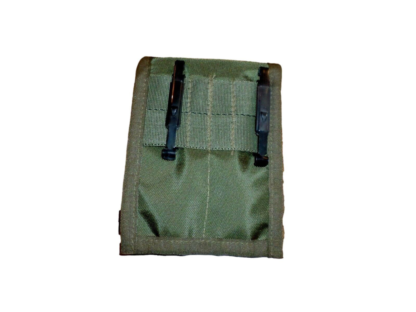 GREEN NYLON 45 CALIBER DOUBLE MAGAZINE CLIP POUCH 7 ROUNDS BELT KEEPERS