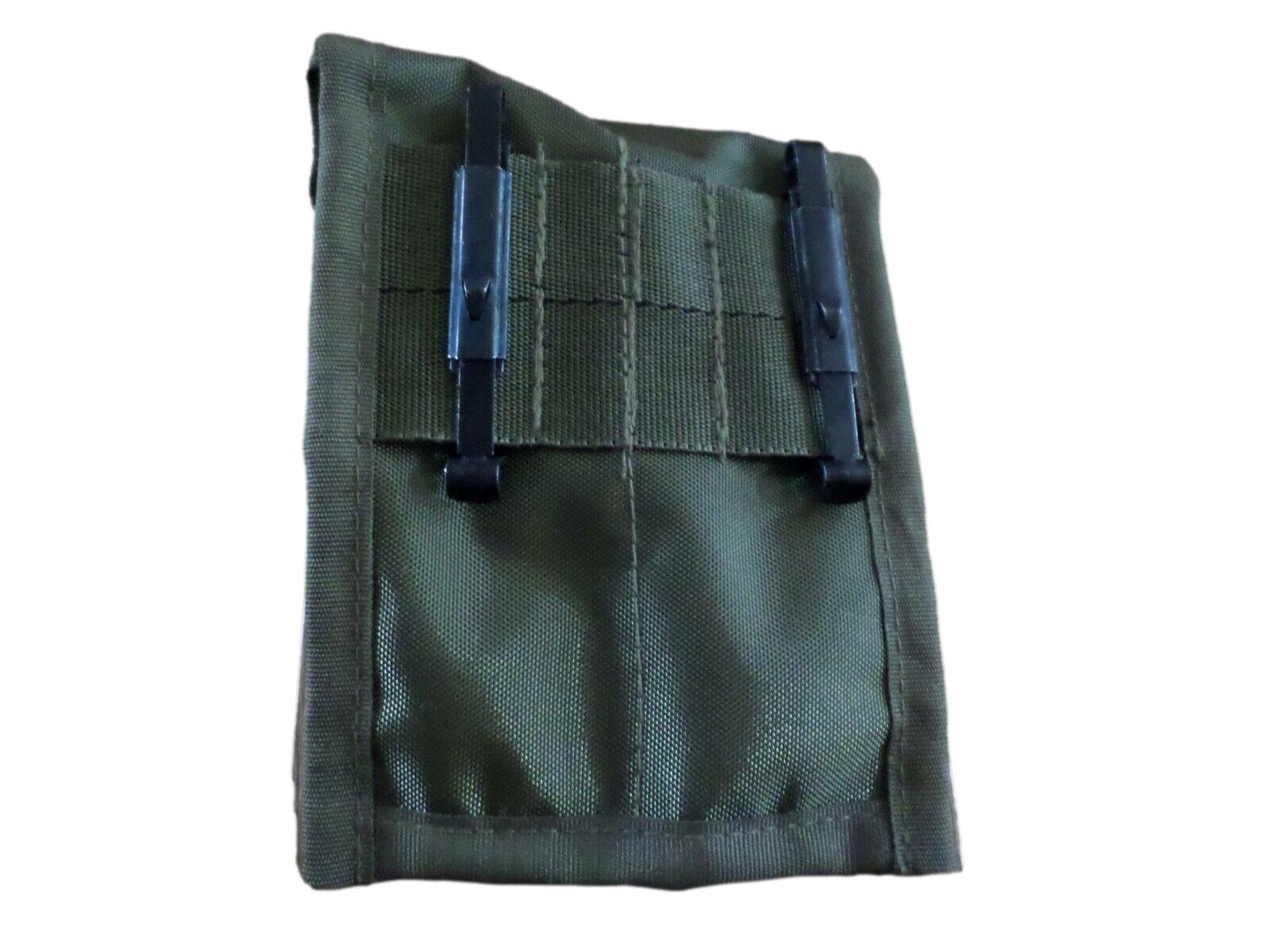 GREEN NYLON 45 CALIBER DOUBLE MAGAZINE CLIP POUCH 7 ROUNDS BELT KEEPERS