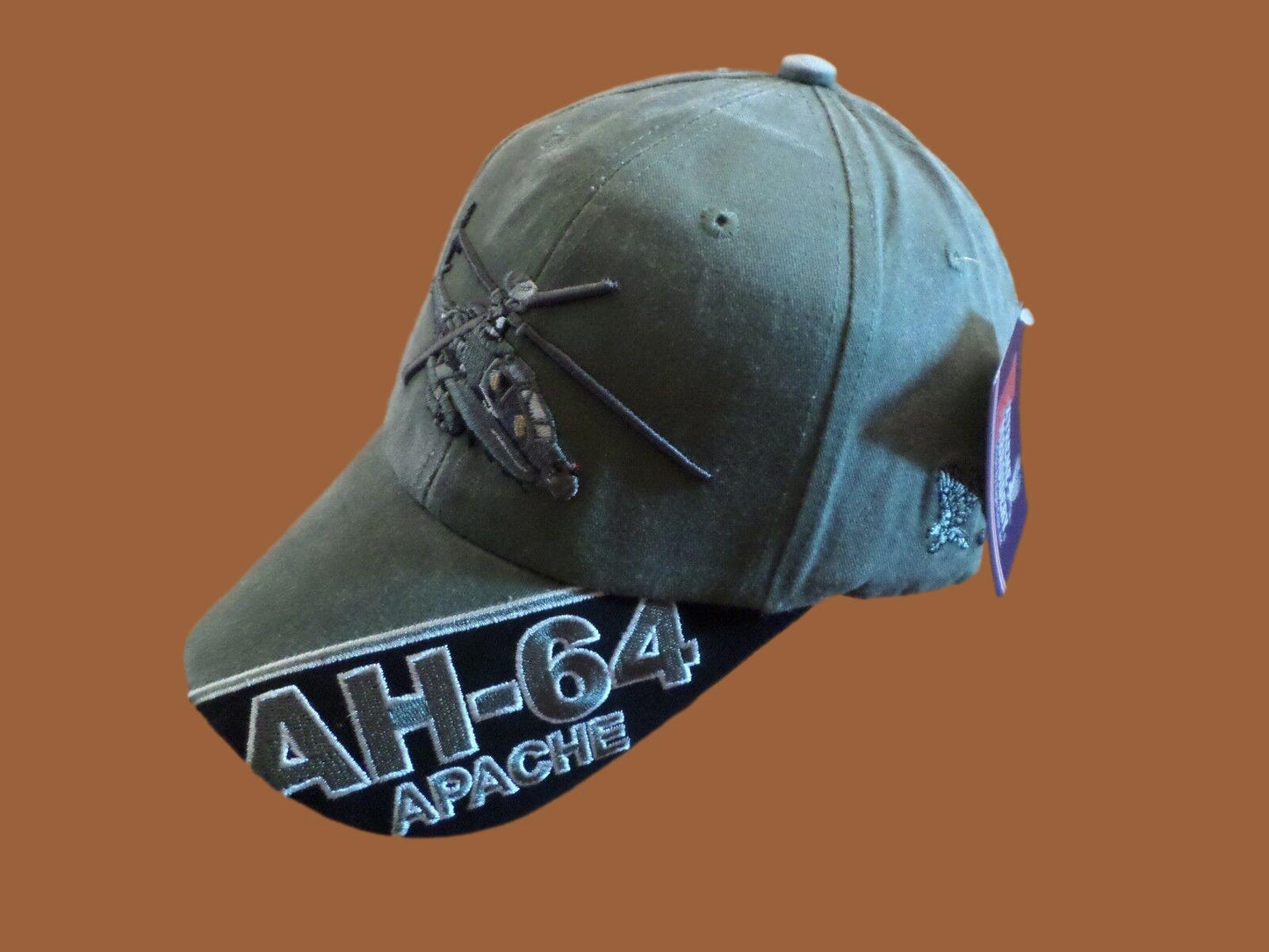 U.S ARMY AH-64 APACHE HAT EMBROIDERED MILITARY BALL CAP STONE WASHED OD GREEN