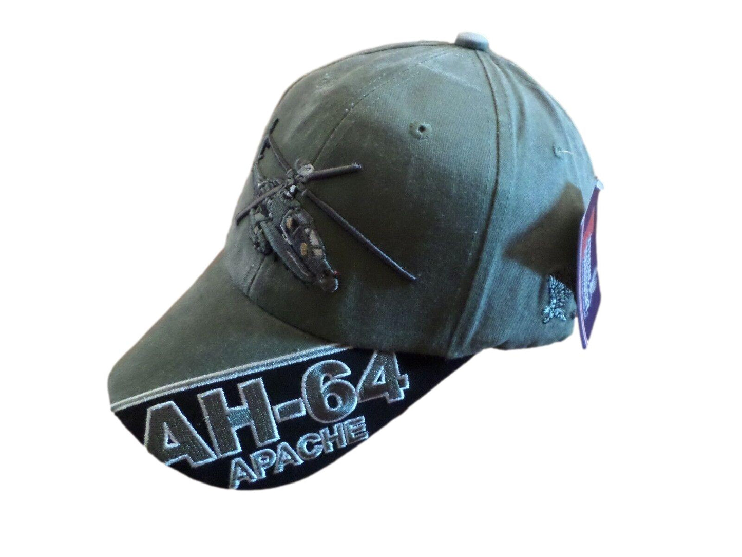 U.S ARMY AH-64 APACHE HAT EMBROIDERED MILITARY BALL CAP STONE WASHED OD GREEN