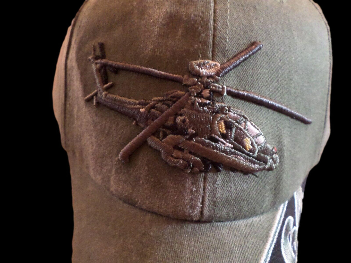 U.S ARMY AH-64 APACHE HAT EMBROIDERED MILITARY BALL CAP STONE WASHED OD GREEN