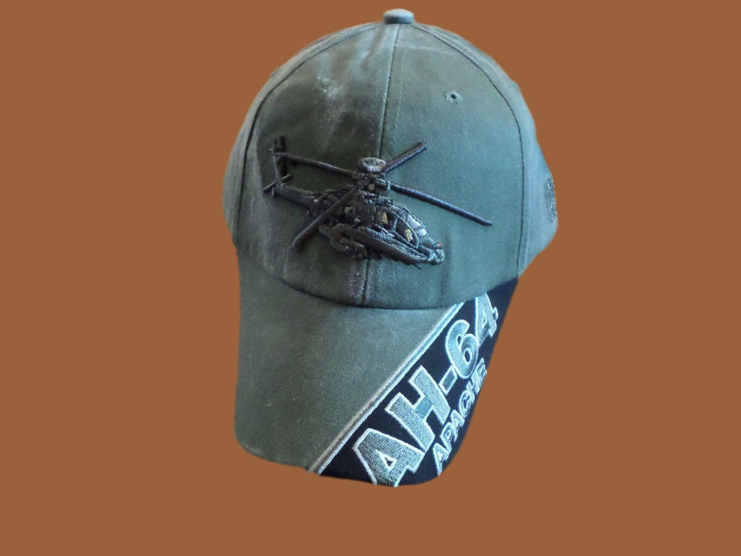 U.S ARMY AH-64 APACHE HAT EMBROIDERED MILITARY BALL CAP STONE WASHED OD GREEN