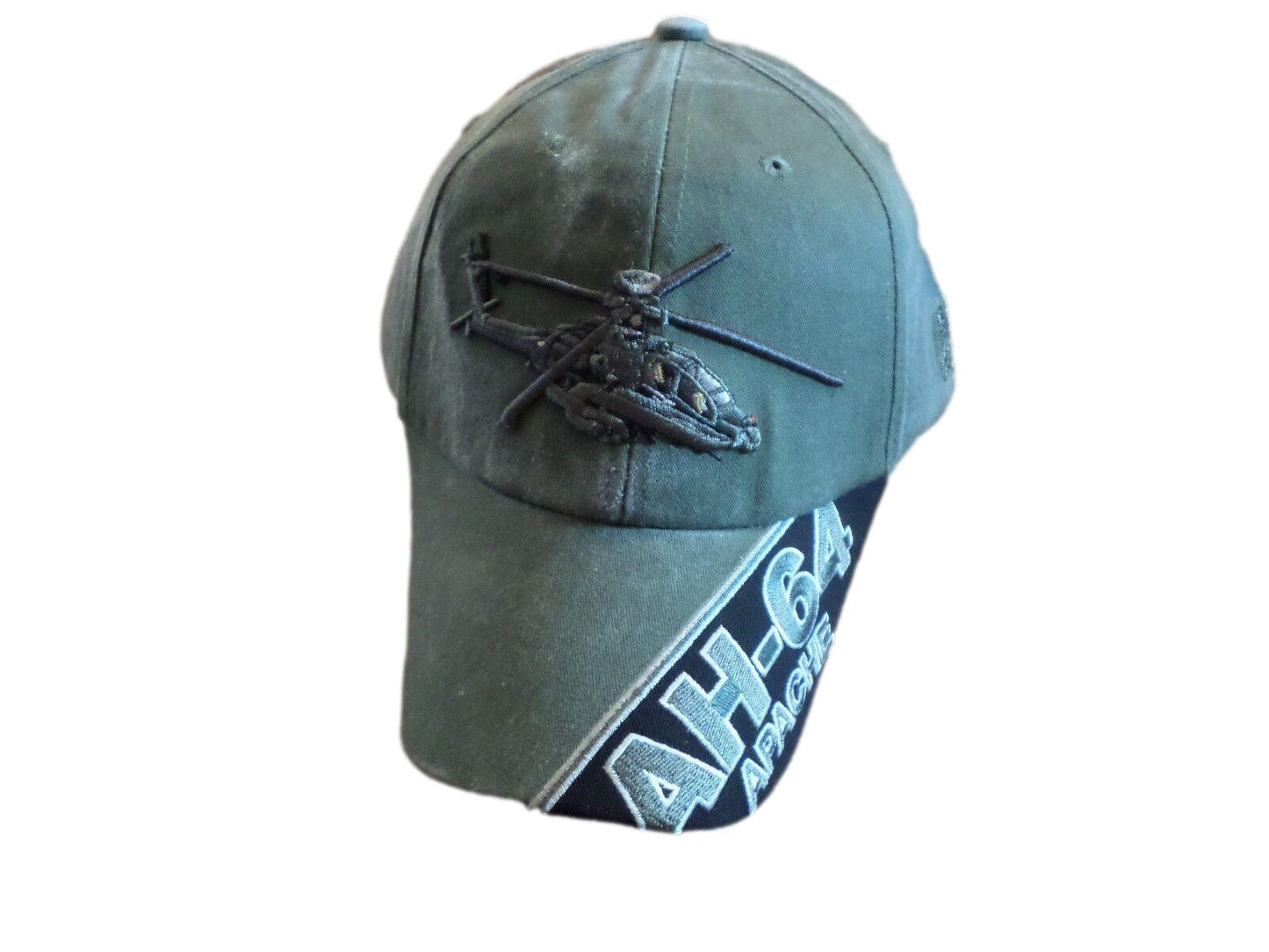 U.S ARMY AH-64 APACHE HAT EMBROIDERED MILITARY BALL CAP STONE WASHED OD GREEN