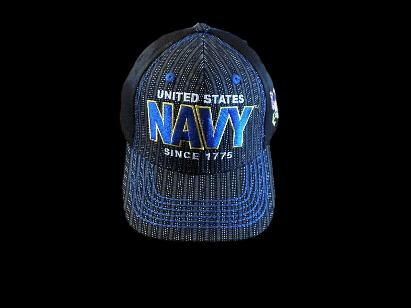 NAVY DOUBLE PINSTRIPED EMBROIDERED 6 PANEL CAP OFFICIALLY LICENSED NAVY HAT