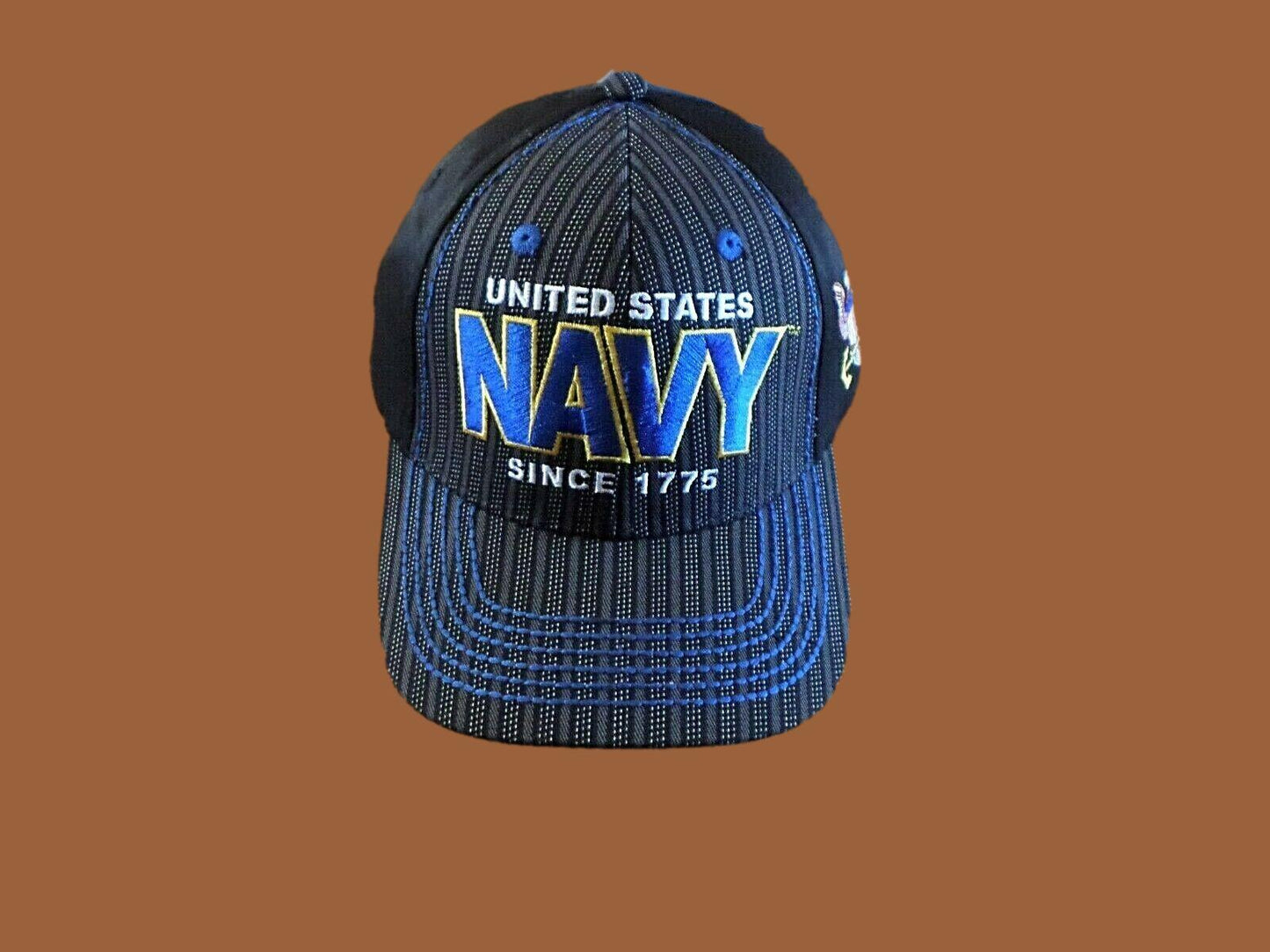 NAVY DOUBLE PINSTRIPED EMBROIDERED 6 PANEL CAP OFFICIALLY LICENSED NAVY HAT