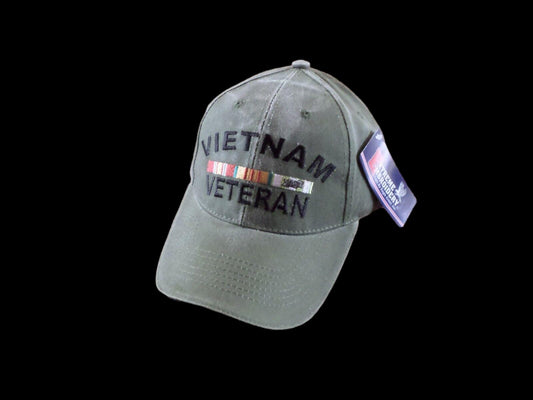 U.S MILITARY VIETNAM VETERAN HAT BALL CAP STONE WASHED OD GREEN