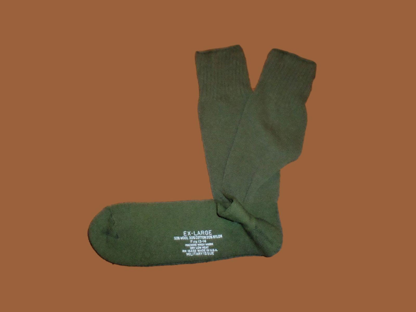 NEW MILITARY ISSUE CUSHION SOLE WOOL BLEND SOCKS U.S.A MADE OD GREEN X-LARGE