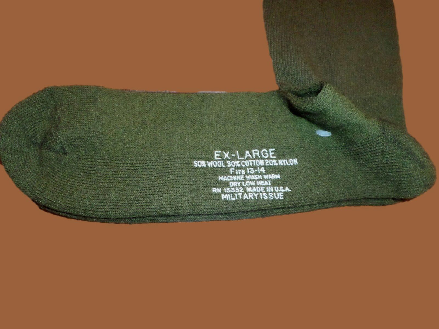 NEW MILITARY ISSUE CUSHION SOLE WOOL BLEND SOCKS U.S.A MADE OD GREEN X-LARGE