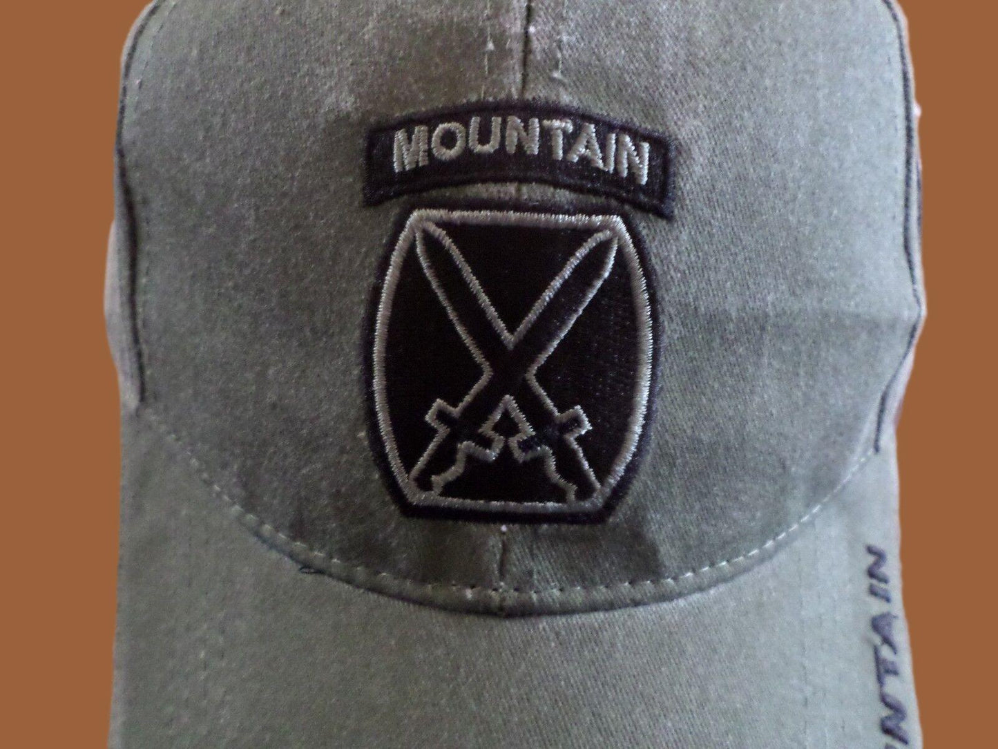 U.S.MILITARY ARMY 10th MOUNTAIN  DIVISION HAT BALL CAP OD GREEN STONE WASHED