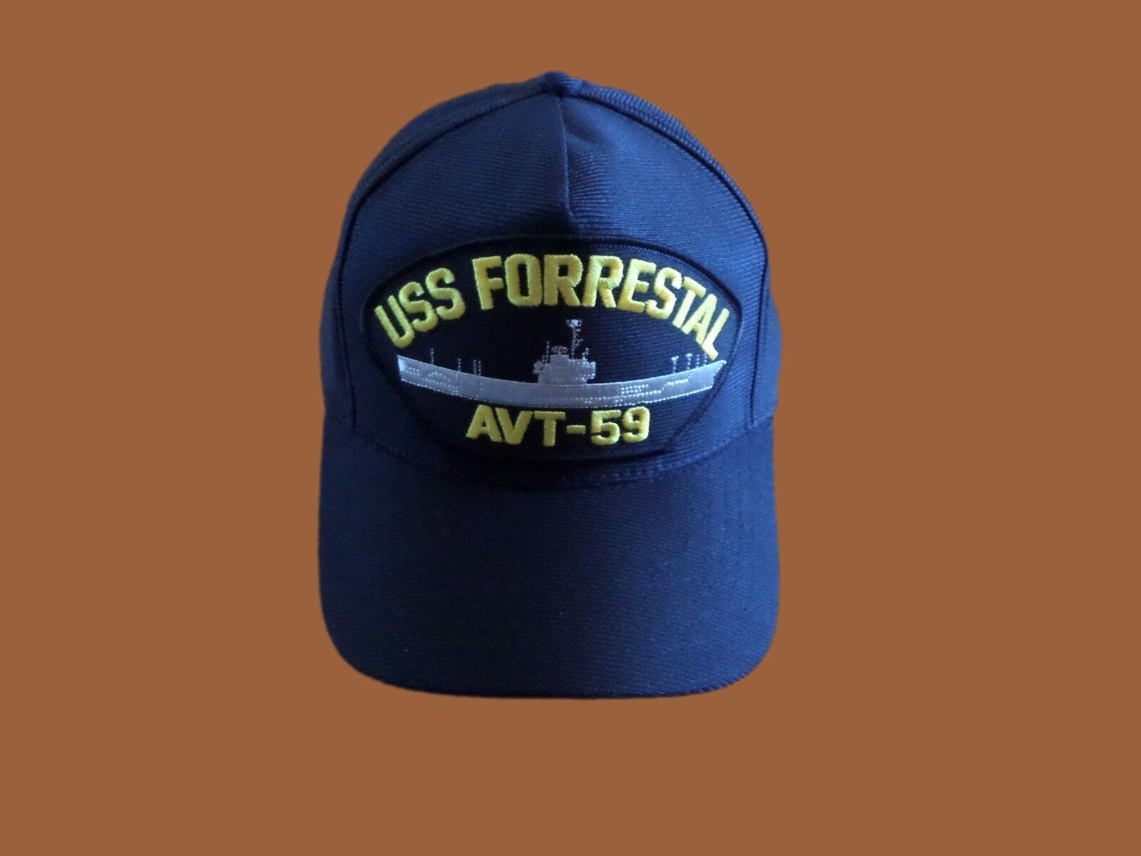 USS Forrestal CV-59 Baseball Cap - Navy Blue, Adjustable, Made In USA