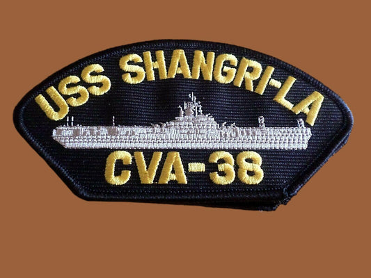 USS SHANGRI- LA CVA-38 U.S NAVY SHIP HAT PATCH CARRIER U.S.A MADE HEAT TRANSFER