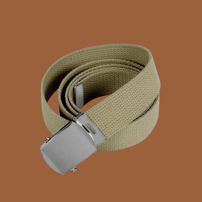 U.S MILITARY KHAKI WEB BELT WITH CHROME PLATED SOLID BRASS BUCKLE  U.S.A MADE