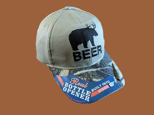 BEER SIGHTING CAP HAT CAMOUFLAGE HUNTING BILL W/ BOTTLE OPENER