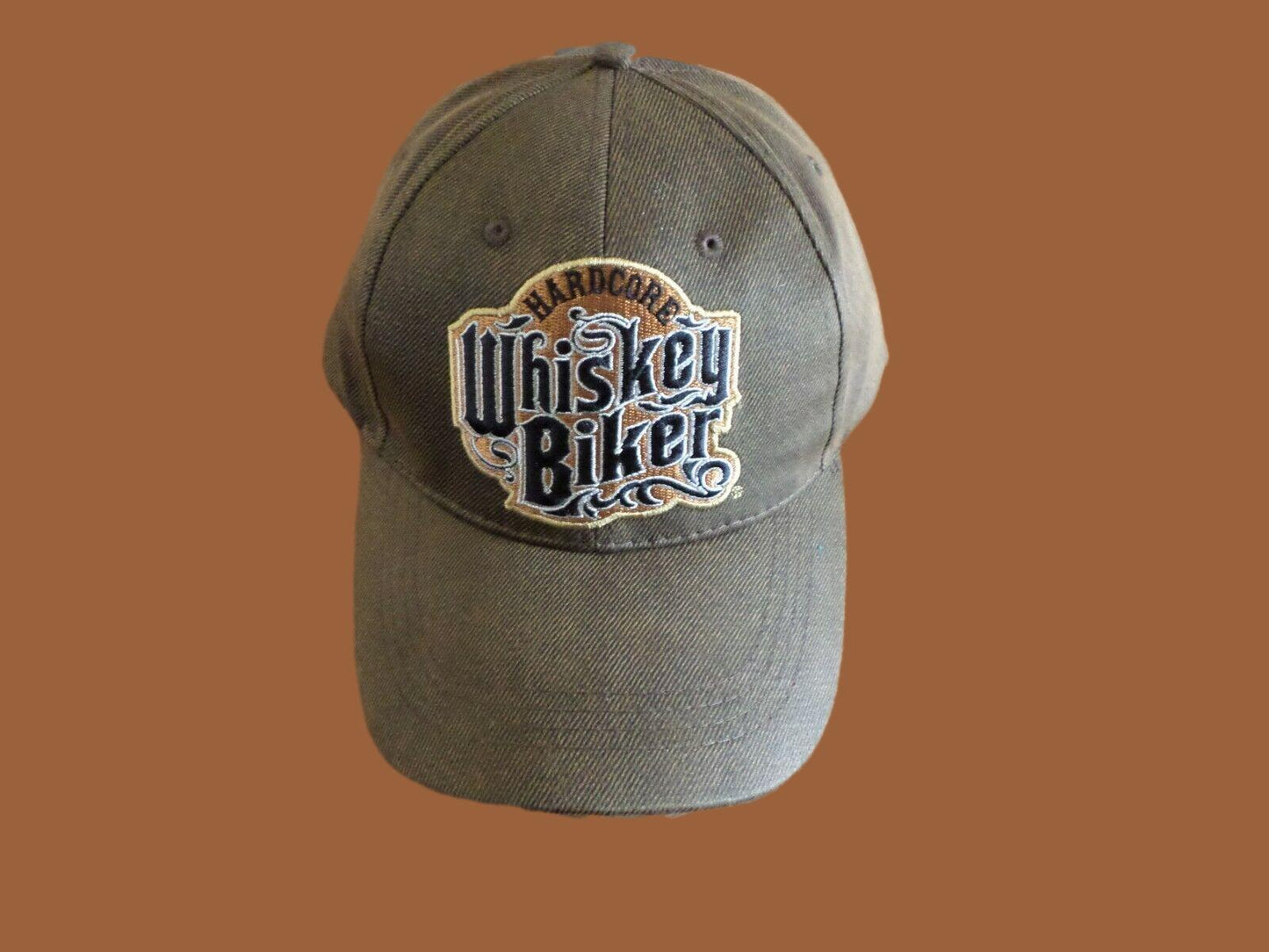 HARDCORE WHISKEY BIKER PREMIUM OILSKIN 6 PANEL CAP EMBROIDERED BIKER HAT