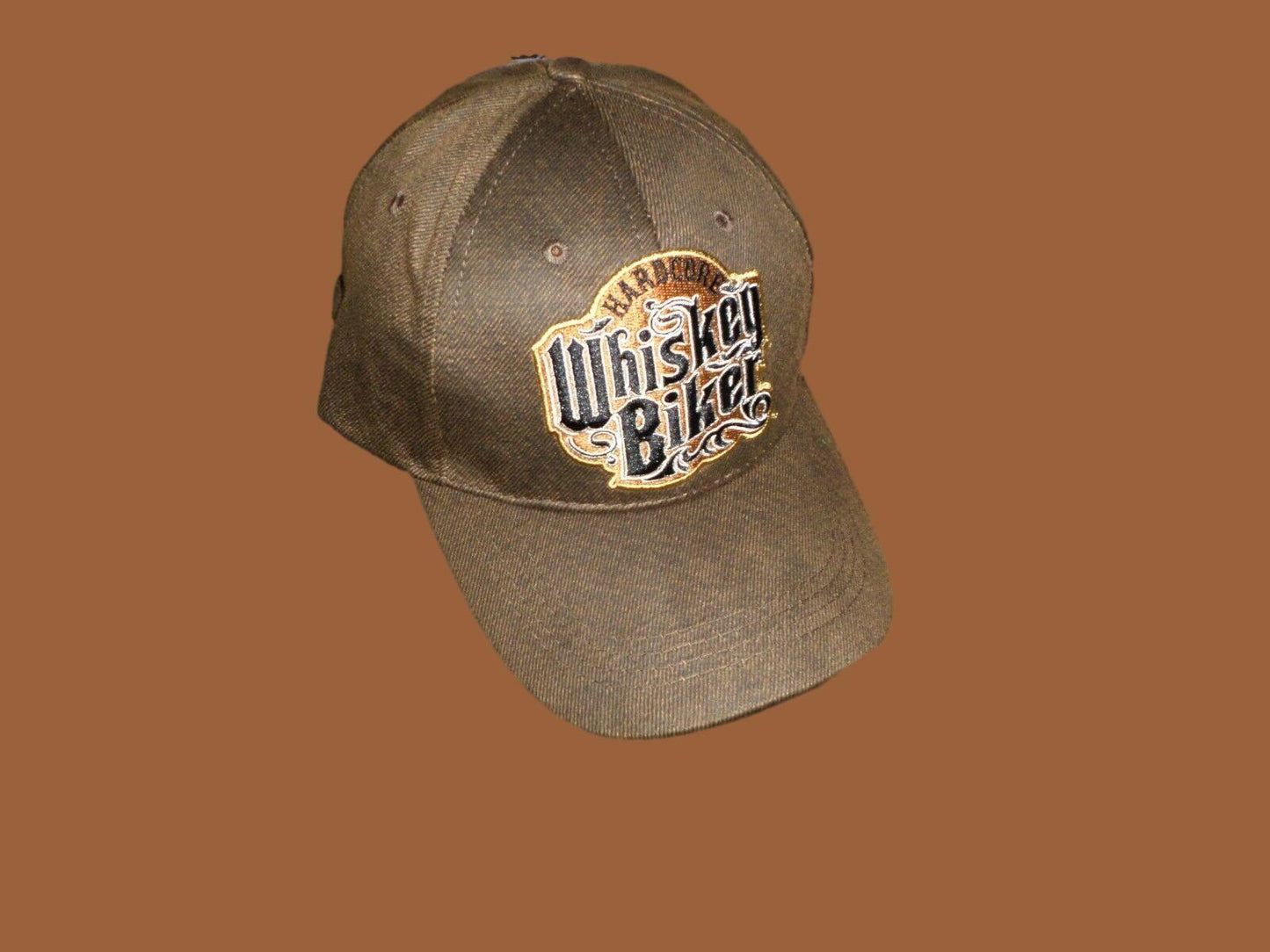 HARDCORE WHISKEY BIKER PREMIUM OILSKIN 6 PANEL CAP EMBROIDERED BIKER HAT