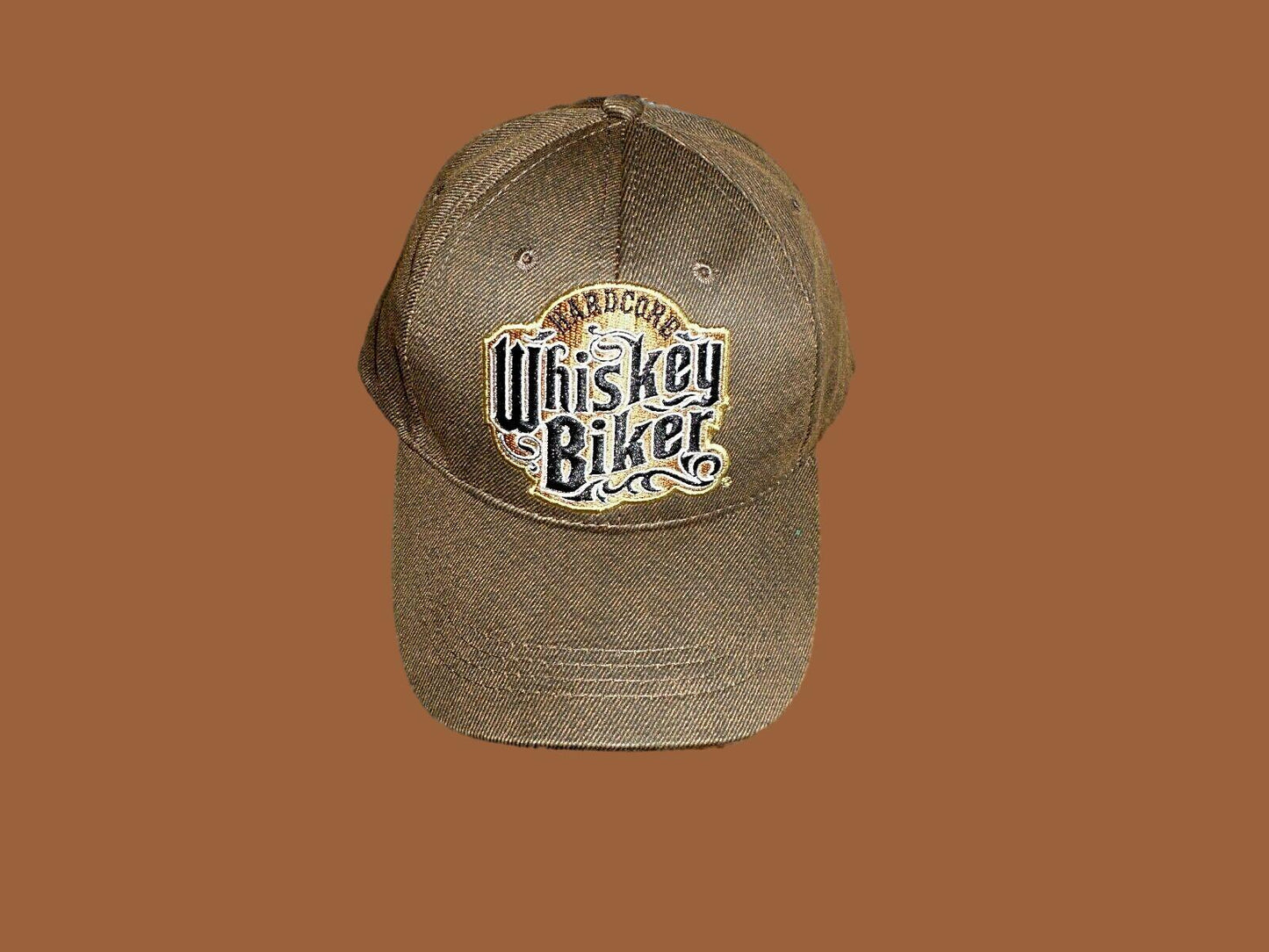 HARDCORE WHISKEY BIKER PREMIUM OILSKIN 6 PANEL CAP EMBROIDERED BIKER HAT