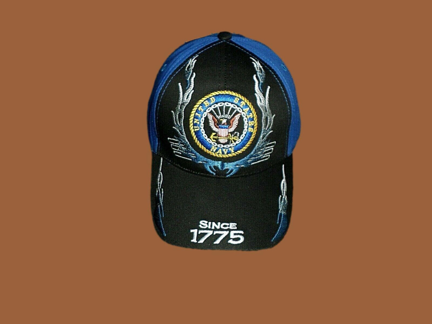 U.S NAVY WITH FLAMES EMBROIDERED 6 PANEL CAP OFFICIALLY LICENSED U.S NAVY HAT