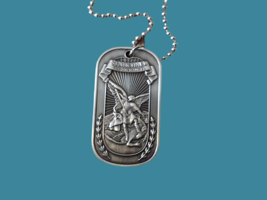 ST. MICHAEL ARCHANGEL RELIGIOUS NECKLACE PENDANT WITH CHAIN NEW DOG TAG