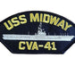 U.S NAVY SHIP HAT PATCH USS MIDWAY CVA - 41 NAVY CARRIER USA MADE HEAT TRANSFER