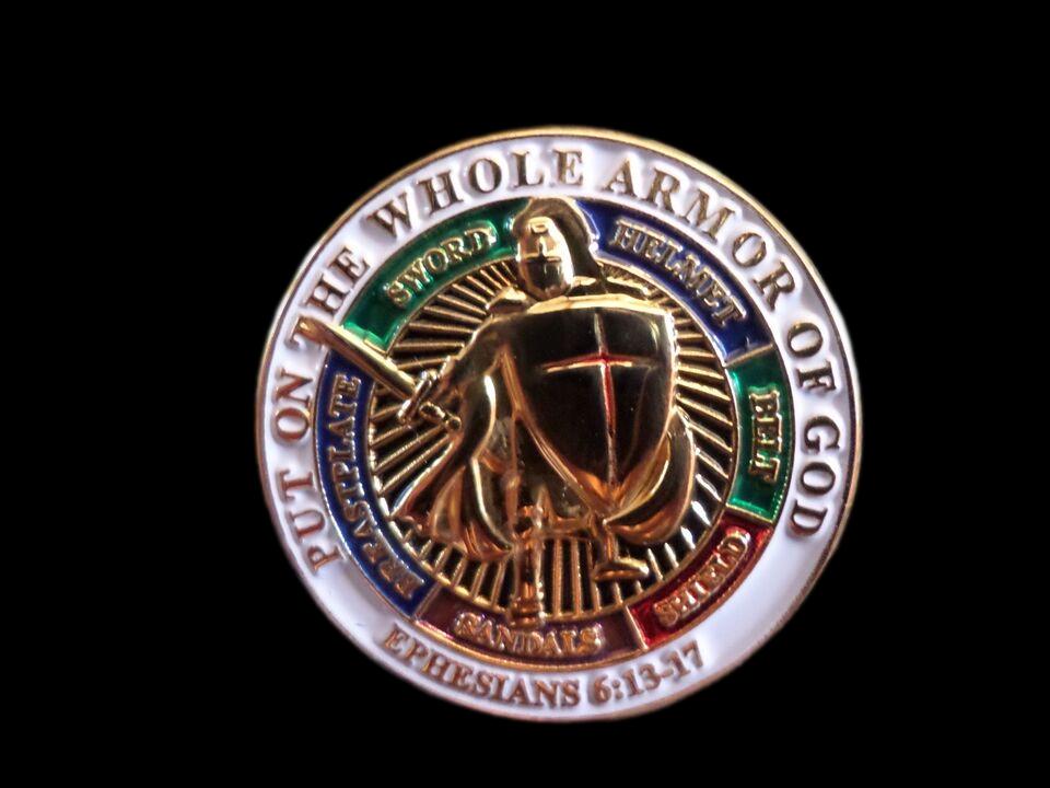 PUT ON THE WHOLE ARMOR OF GOD HAT LAPEL PIN EPHESIANS 6:13-17 SPIRITUAL NEW