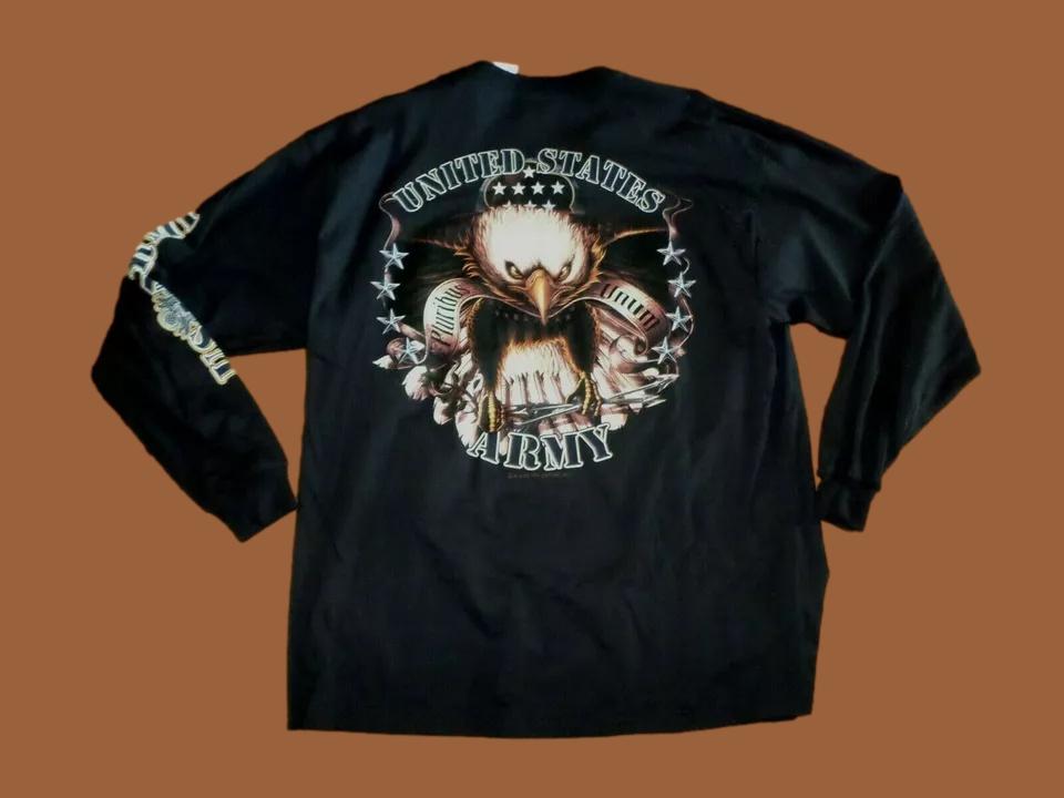 U.S MILITARY ARMY LONG SLEEVE SHIRT, BLACK INK DESIGN U.S.A MADE 100% COTTON