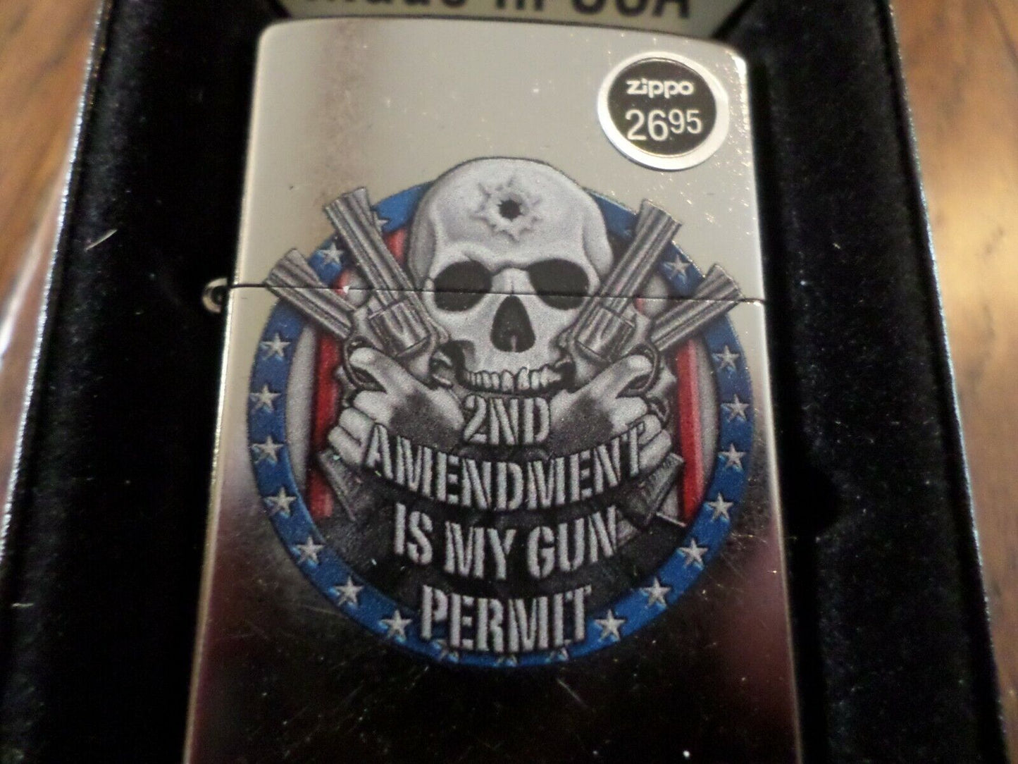 2ND AMENDMENT ZIPPO LIGHTER STREET CHROME GUN PERMIT USA MADE