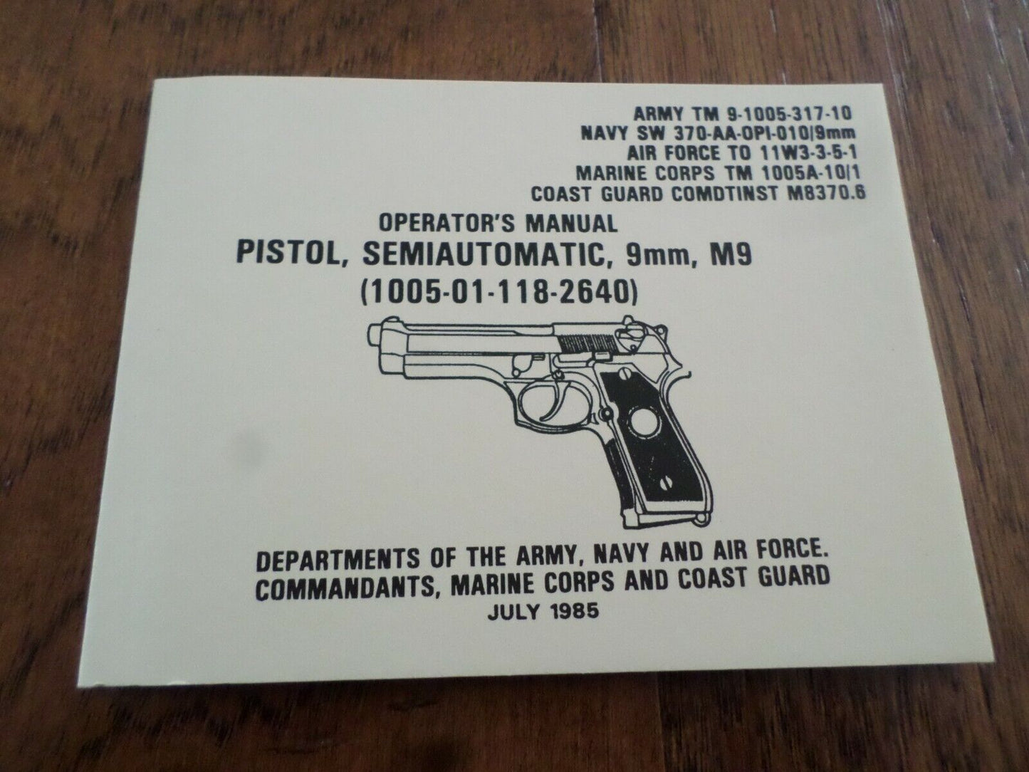 U.S ARMY BERETTA TAURUS HANDBOOK 92F TM PISTOL OPERATORS MAINTENANCE INSTRUCTION