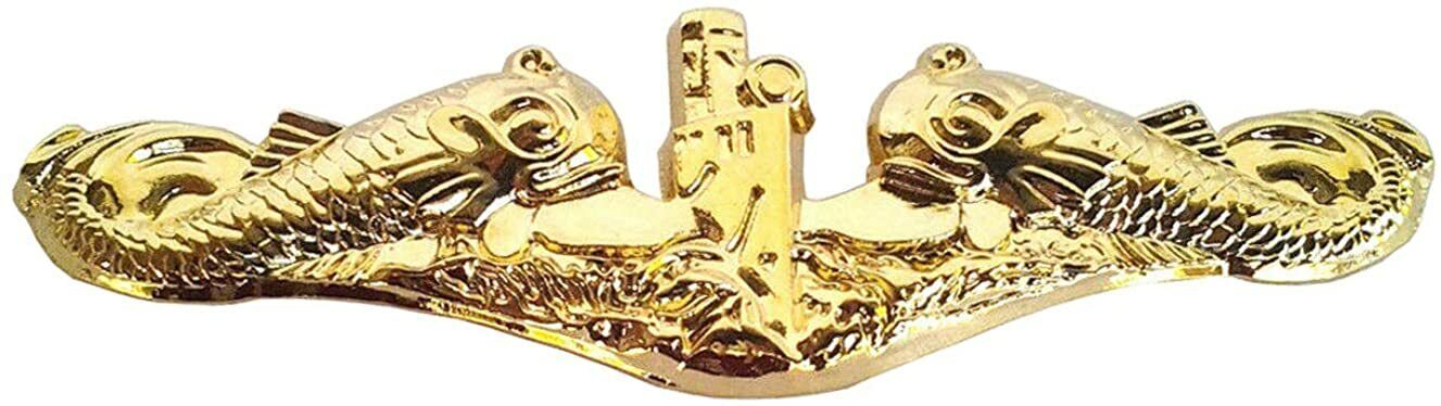 U.S MILITARY NAVY GOLD SUBMARINE PIN BADGE OFFICERS DOUBLE CLUTCH BACK METAL