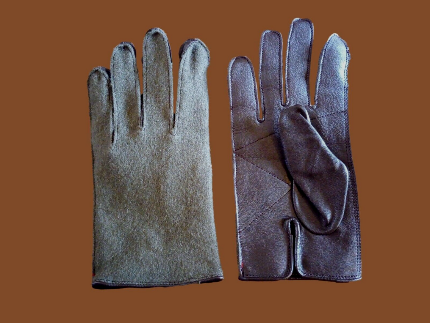 French Military WWII Style Leather Wool Gloves Original Surplus New Unissued