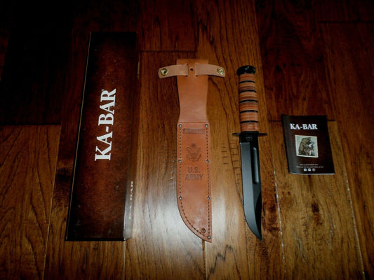 U.S MILITARY ARMY KA-BAR KNIFE & LEATHER SHEATH KABAR FULL SIZE COMBAT KNIFE