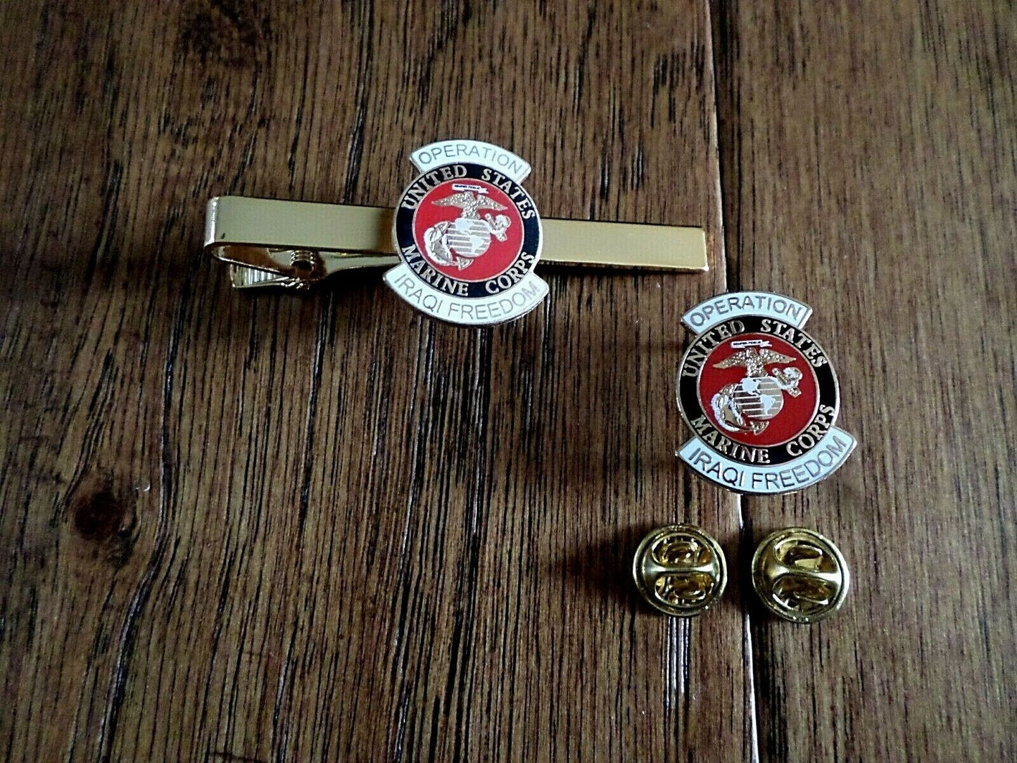 MILITARY MARINE CORPS IRAQI FREEDOM TIE BAR / TIE TAC & LAPEL HAT PIN GIFT SET