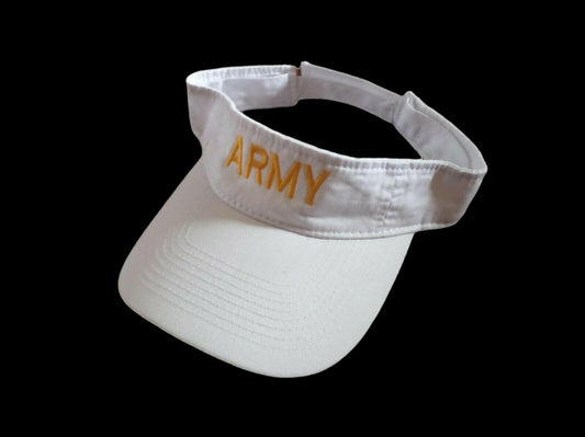 U.S  ARMY SUN VISOR CAP WHITE HAT WITH EMBROIDERED YELLOW ARMY