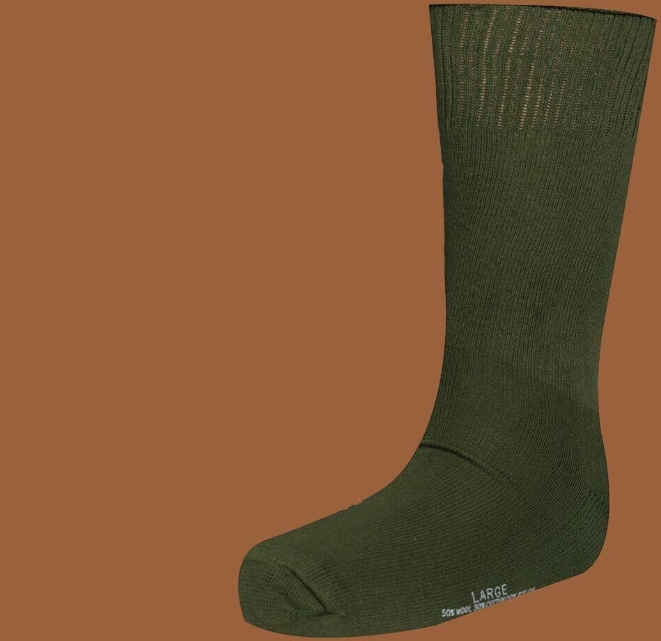 NEW MILITARY ISSUE CUSHION SOLE WOOL BLEND SOCKS U.S.A MADE OD GREEN LARGE