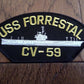 USS FORRESTAL CV-59 U.S NAVY SHIP HAT PATCH  NAVY CARRIER USA MADE HEAT TRANSFER