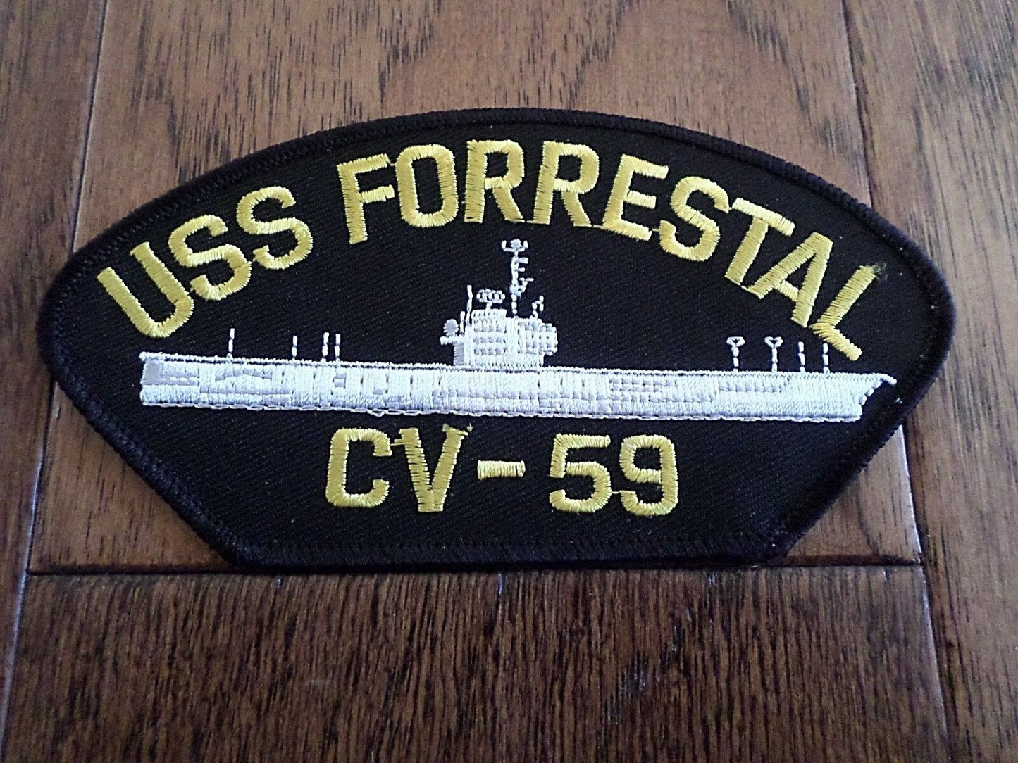 USS FORRESTAL CV-59 U.S NAVY SHIP HAT PATCH  NAVY CARRIER USA MADE HEAT TRANSFER