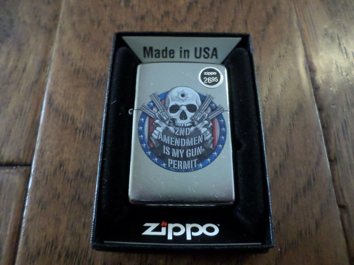 2ND AMENDMENT ZIPPO LIGHTER STREET CHROME GUN PERMIT USA MADE